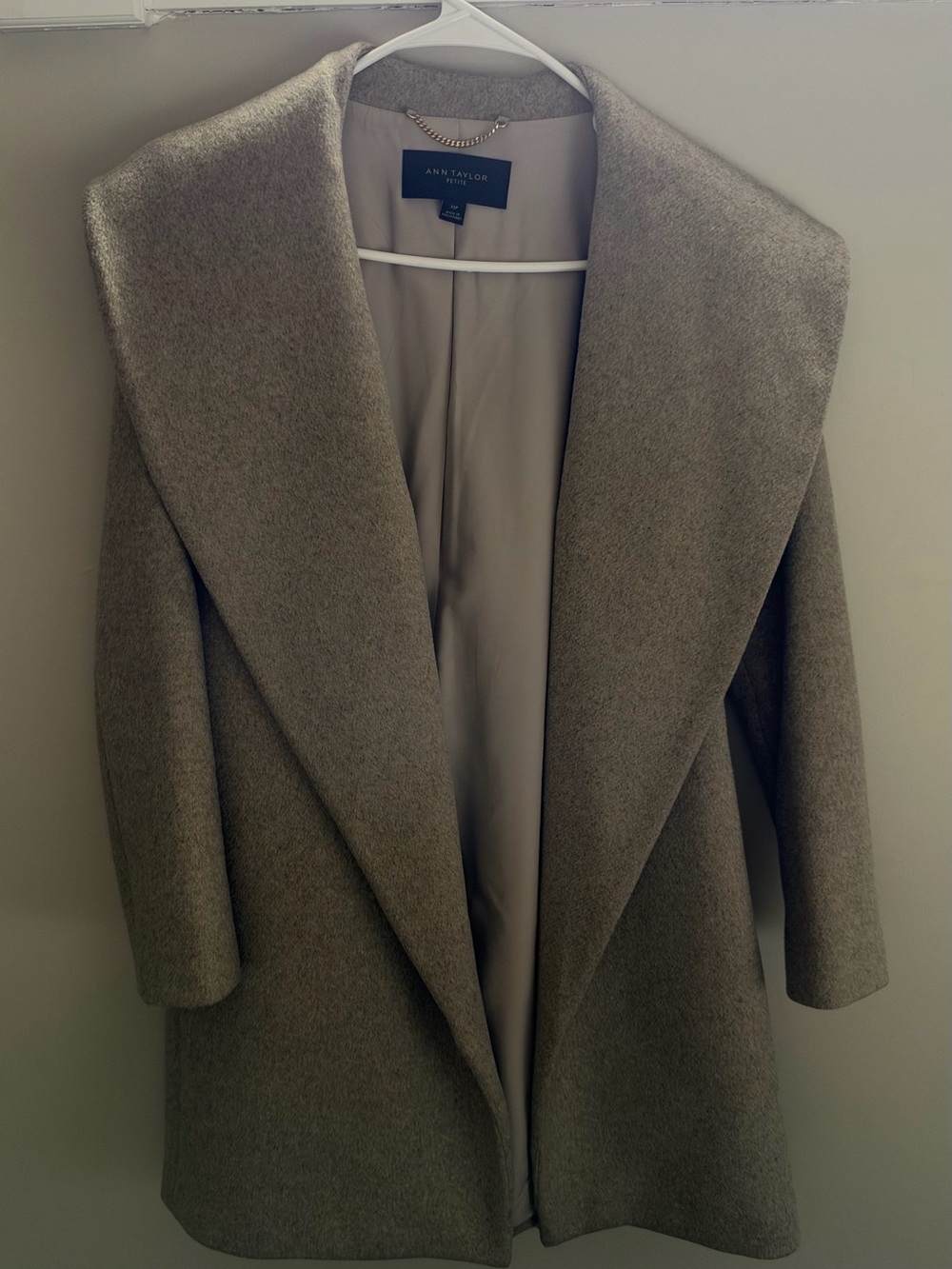 Ann Taylor Taupe Draped Wool-Blend Trench Coat